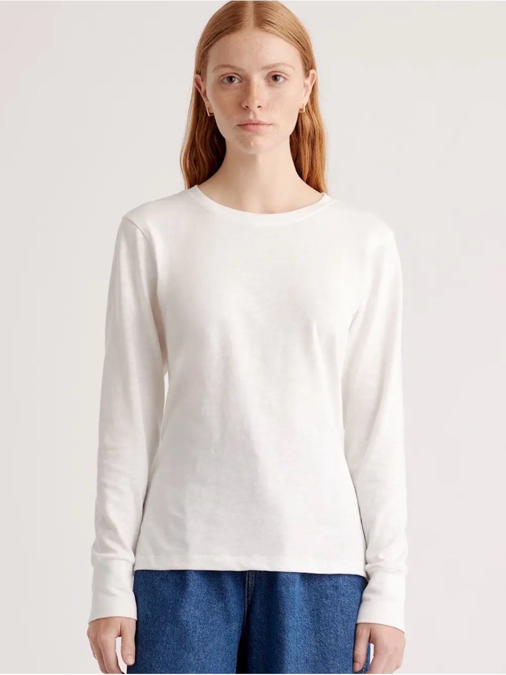 Quince White 100% Organic Cotton Slub Long Sleeve Tee